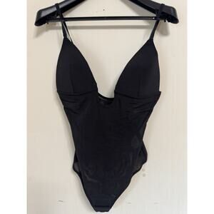 Peachy Black Shapewear Bodysuit Deep V Seamless Tummy Control Size S